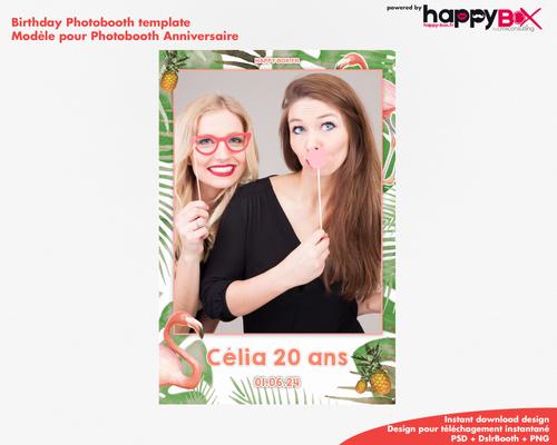 Photobooth Anniversaire 20 ans, fete, flamand rose et ananas, 4x6 (10x15cm), 1 photo