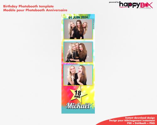 Birthday photobooth  party, night, coloured, 18 years, 2x6 (5x15cm), 3 photos