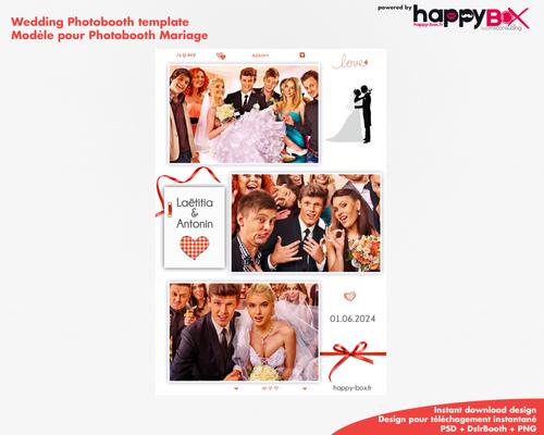 Photobooth Mariage moderne, thème rouge blanc, 4x6 (10x15cm), 3 photos