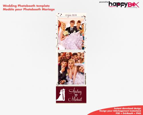Photobooth Mariage moderne, theme fleurs, marron bordeaux, 2x6 (5x15cm), 2 photos