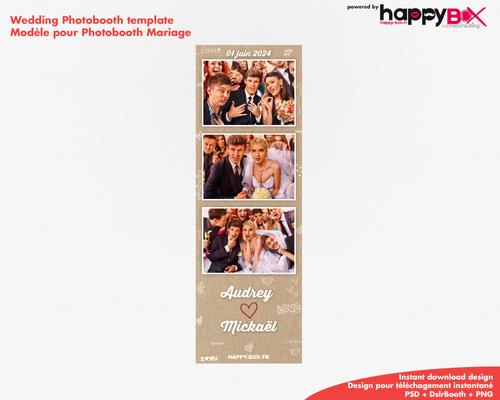 Photobooth Mariage romantique, vintage, liège, doodles, 2x6 (5x15cm), 3 photos