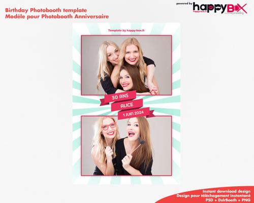 Photobooth Anniversaire 30 ans, moderne, fete, vert, rose, 4x6 (10x15cm), 2 photos