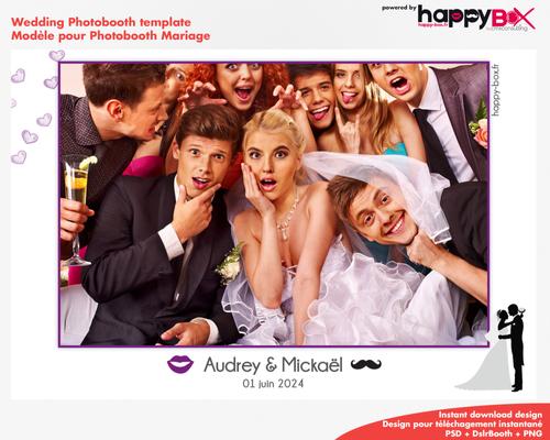 Photobooth Mariage moderne, blanc violet, moustache, 4x6 (10x15cm), 1 photo