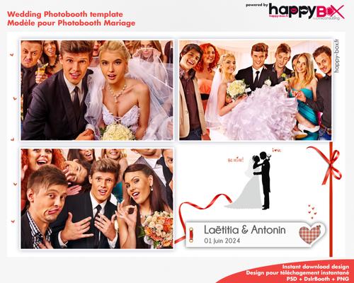 Photobooth Mariage moderne, thème rouge blanc, 4x6 (10x15cm), 3 photos