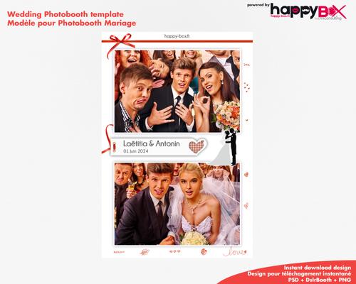 Photobooth Mariage moderne, thème rouge blanc, 4x6 (10x15cm), 2 photos