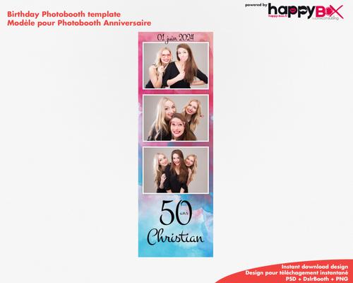 Photobooth Anniversaire thème coloré, peinture, 50 ans, 2x6 (5x15cm), 3 photos