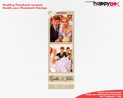 Photobooth Mariage romantique, vintage, tissu & dentelle, 2x6 (5x15cm), 2 photos