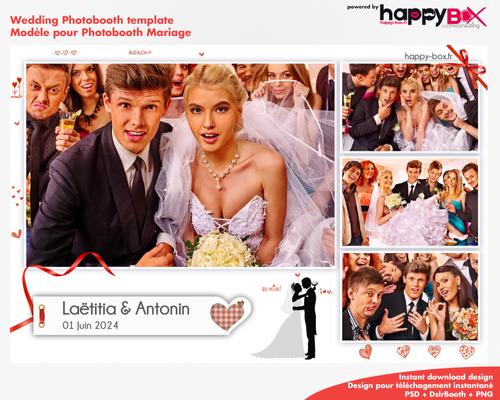 Photobooth Mariage moderne, thème rouge blanc, 4x6 (10x15cm), 4 photos