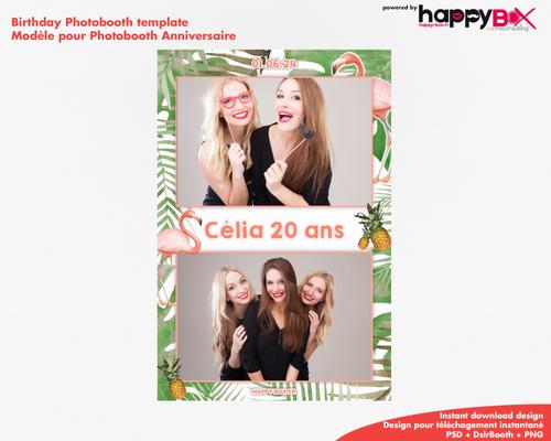Photobooth Anniversaire 20 ans, fete, flamand rose et ananas, 4x6 (10x15cm), 2 photos