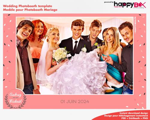 Photobooth Mariage romantique, moderne, rose, feuilles & fleurs, 4x6 (10x15cm), 1 photo