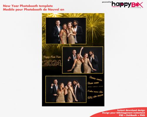 New year's eve photobooth  2024  2024, black & gold, fireworks, 4x6 (10x15cm), 3 photos