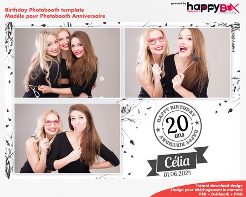 Birthday photobooth  black and white, girly, flowers, 4x6 (10x15cm), 3 photos