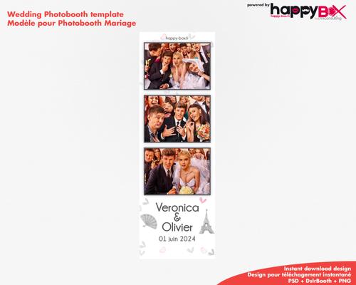 Wedding photobooth  romantic, bride and groom, French theme, 2x6 (5x15cm), 3 photos