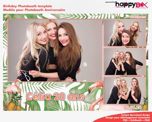 Photobooth Anniversaire 20 ans, fete, flamand rose et ananas, 4x6 (10x15cm), 4 photos