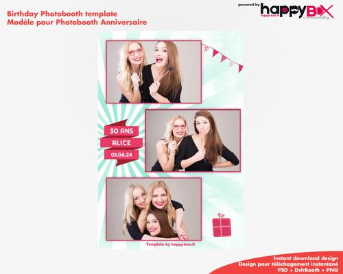 Photobooth Anniversaire 30 ans, moderne, fete, vert, rose, 4x6 (10x15cm), 3 photos