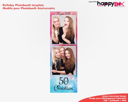 Photobooth Anniversaire thème coloré, peinture, 50 ans, 2x6 (5x15cm), 2 photos