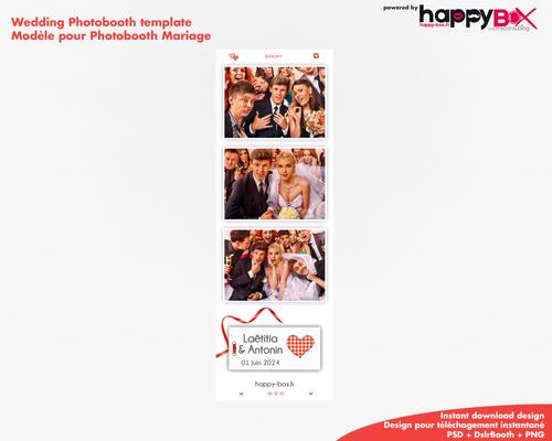 Wedding photobooth  modern, white and red theme, 2x6 (5x15cm), 3 photos