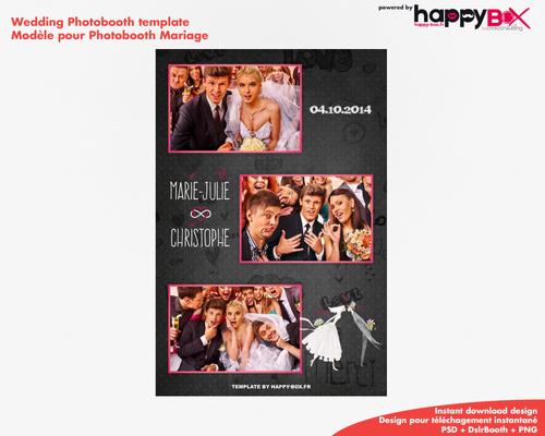 Wedding photobooth  modern, romantic, pink and black, 4x6 (10x15cm), 3 photos