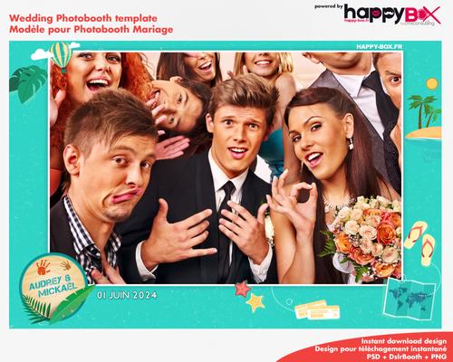 Photobooth Mariage moderne, thème voyage, iles, cocotiers, caraïbes, plage, turquoise, 4x6 (10x15cm), 1 photo