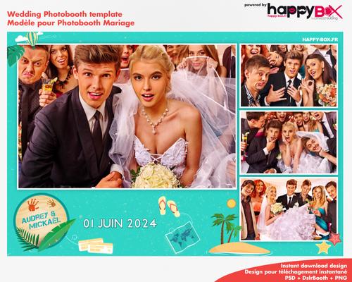 Wedding photobooth  modern, trip theme, island, coconuts, carribean, turquoise, beach, 4x6 (10x15cm), 4 photos