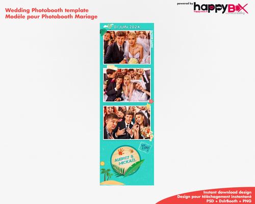 Wedding photobooth  modern, trip theme, island, coconuts, carribean, turquoise, beach, 2x6 (5x15cm), 3 photos