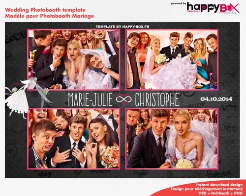 Wedding photobooth  modern, romantic, pink and black, 4x6 (10x15cm), 4 photos