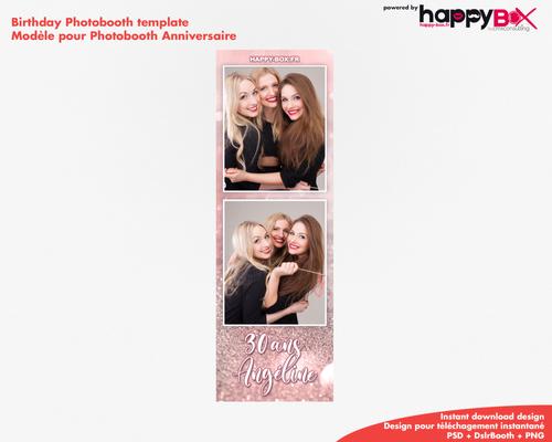 Photobooth Anniversaire rose, paillettes, moderne, 30 ans, girly, 2x6 (5x15cm), 2 photos