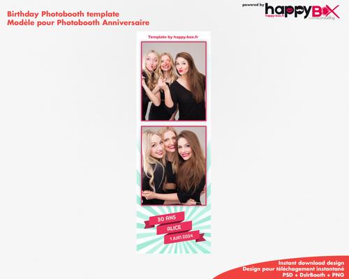 Photobooth Anniversaire 30 ans, moderne, fete, vert, rose, 2x6 (5x15cm), 2 photos