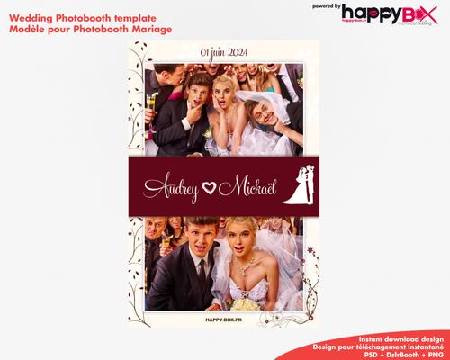 Photobooth Mariage moderne, theme fleurs, marron bordeaux, 4x6 (10x15cm), 2 photos
