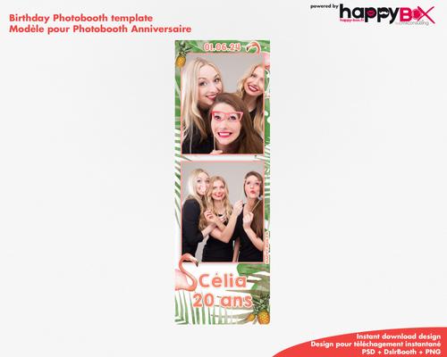 Photobooth Anniversaire 20 ans, fete, flamand rose et ananas, 2x6 (5x15cm), 2 photos