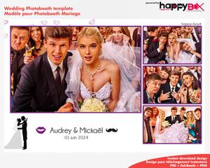 Photobooth Mariage moderne, blanc violet, moustache, 4x6 (10x15cm), 4 photos