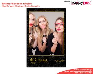 Birthday photobooth  black, gold, modern, 40 years old, 4x6 (10x15cm), 1 photo