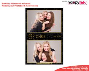 Birthday photobooth  black, gold, modern, 40 years old, 4x6 (10x15cm), 2 photos