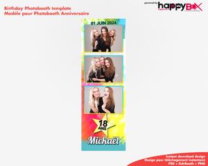 Birthday photobooth  party, night, coloured, 18 years, 2x6 (5x15cm), 3 photos