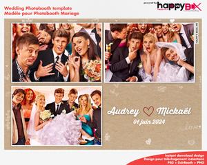 Photobooth Mariage romantique, vintage, liège, doodles, 4x6 (10x15cm), 3 photos