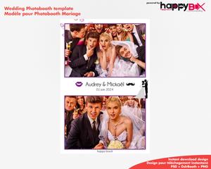 Photobooth Mariage moderne, blanc violet, moustache, 4x6 (10x15cm), 2 photos