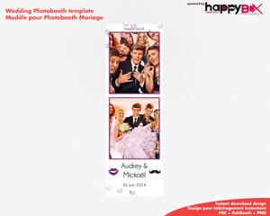 Photobooth Mariage moderne, blanc violet, moustache, 2x6 (5x15cm), 2 photos