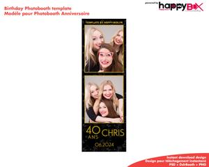 Birthday photobooth  black, gold, modern, 40 years old, 2x6 (5x15cm), 2 photos