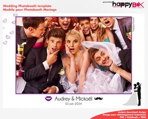 Photobooth Mariage moderne, blanc violet, moustache, 4x6 (10x15cm), 1 photo