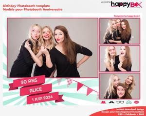 Birthday photobooth  30 years old, modern, party, green, pink, 4x6 (10x15cm), 4 photos