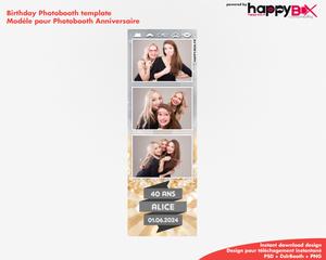 Birthday photobooth  glitter, gold, silver, 40 years, 2x6 (5x15cm), 3 photos