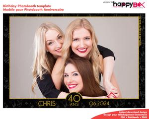Birthday photobooth  black, gold, modern, 40 years old, 4x6 (10x15cm), 1 photo