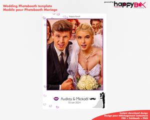 Photobooth Mariage moderne, blanc violet, moustache, 4x6 (10x15cm), 1 photo
