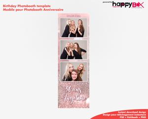 Birthday photobooth  pink, glitter, 30 yo, girly, 2x6 (5x15cm), 3 photos