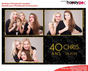 Birthday photobooth  black, gold, modern, 40 years old, 4x6 (10x15cm), 3 photos