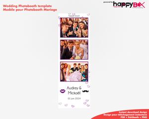Photobooth Mariage moderne, blanc violet, moustache, 2x6 (5x15cm), 3 photos