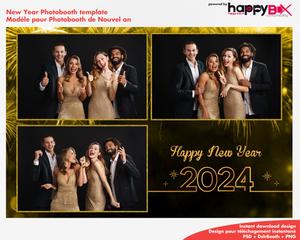 New year's eve photobooth  2024  2024, black & gold, fireworks, 4x6 (10x15cm), 3 photos
