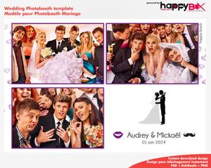 Photobooth Mariage moderne, blanc violet, moustache, 4x6 (10x15cm), 3 photos