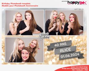 Birthday photobooth  glitter, gold, silver, 40 years, 4x6 (10x15cm), 3 photos