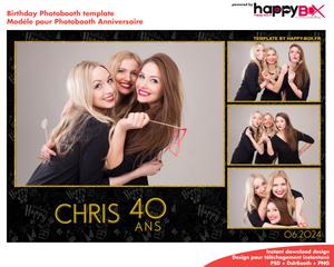 Birthday photobooth  black, gold, modern, 40 years old, 4x6 (10x15cm), 4 photos